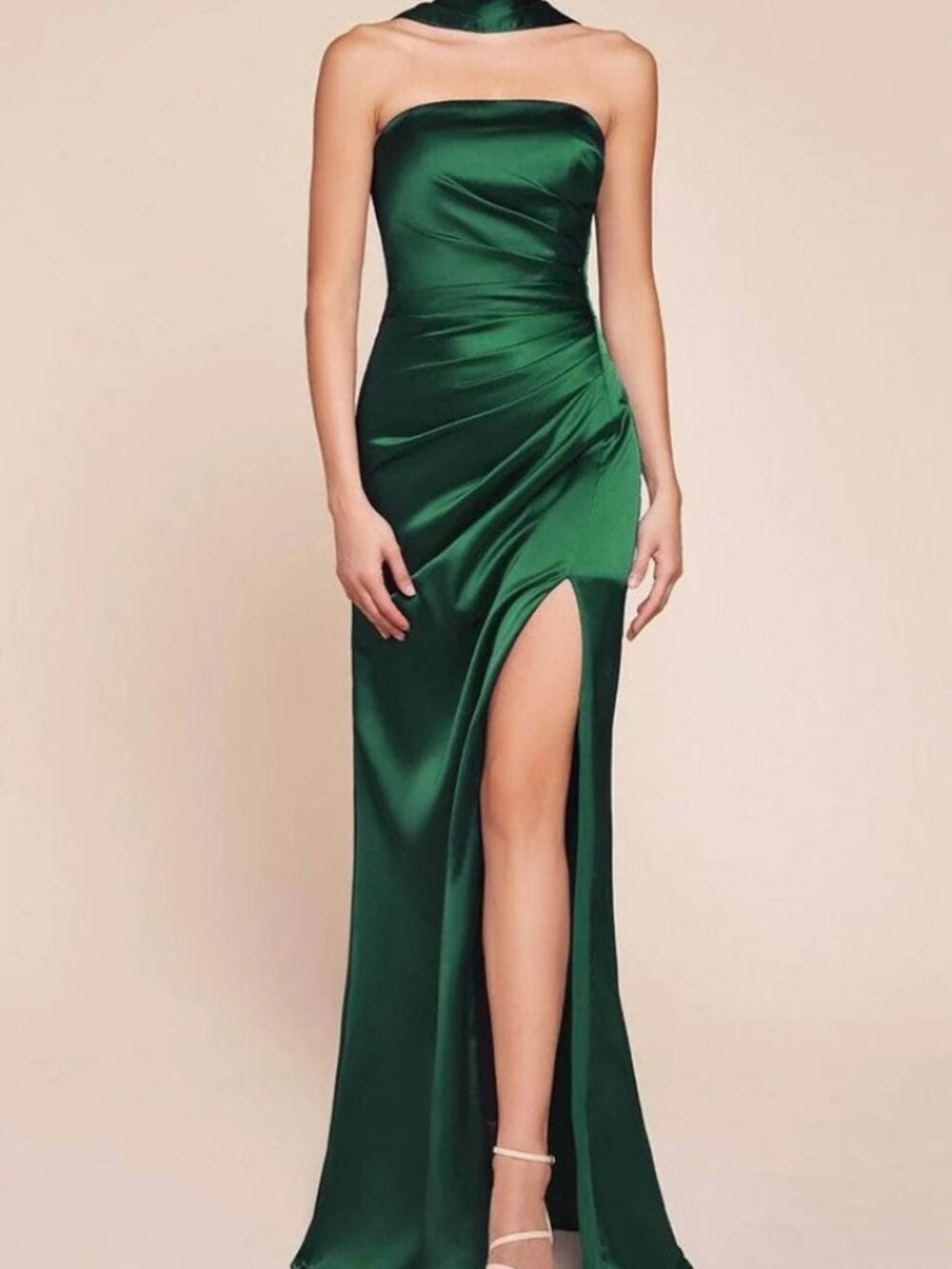 NWT Ladivine 7451 Satin Bridesmaid Strapless Dress Emerald Size 16